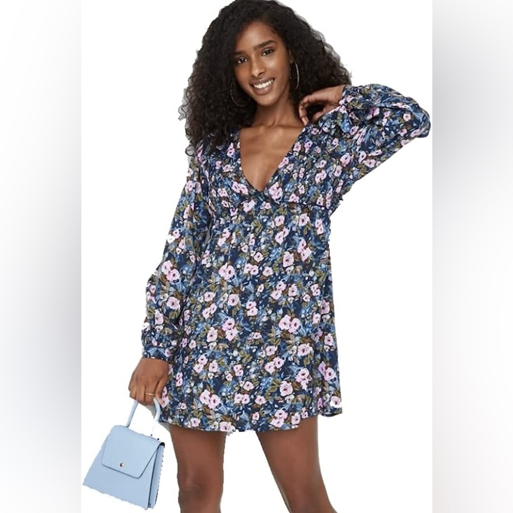 Wild Fable Navy Floral Long Sleeve Dress Size Medium